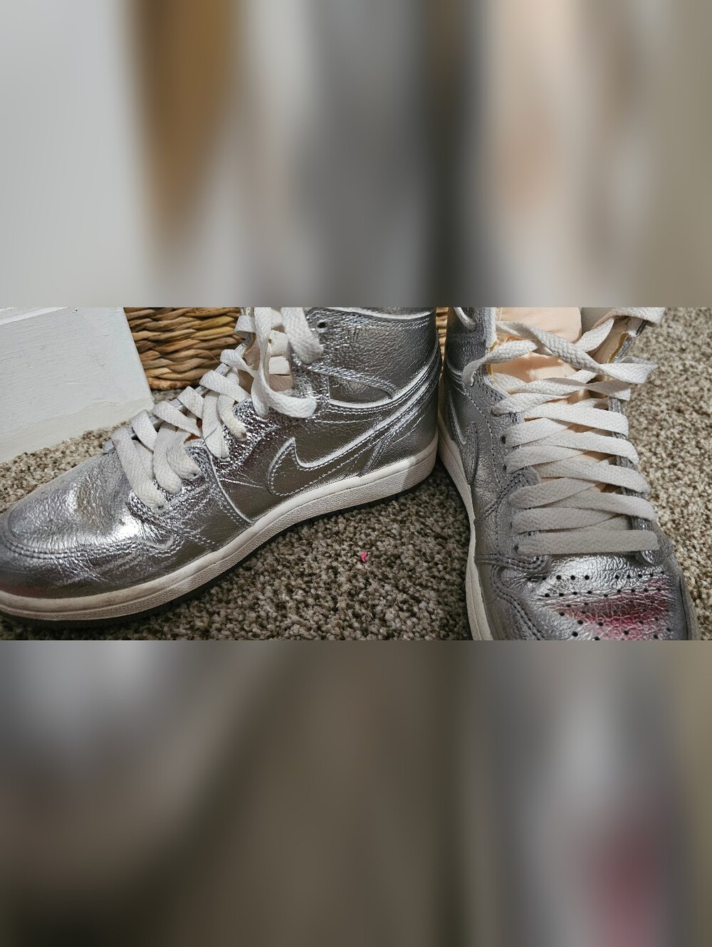 LNike Women’s Silver High-Top Sneakers with White Laces Size 5.5 - Picture 7 of 8